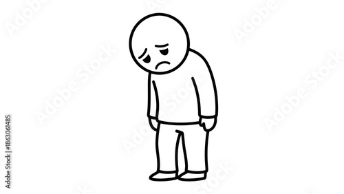 Sad person standing alone with unhappy facial expression