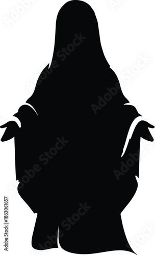 Silhouette of a person sitting with hands outstretched in a gesture
