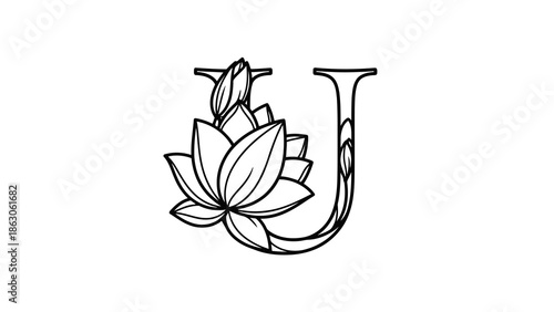Lotus flower integrated with alphabet u illustration