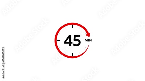 Red circular timer icon with 45 minutes displayed on white background clock countdown