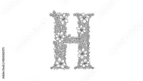 Floral alphabet letter h illustration
