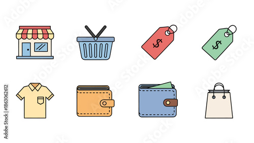 Shopping Icons Including Store and Bags.