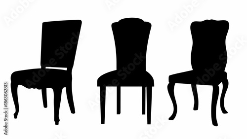 Three elegant black chair silhouettes in modern design