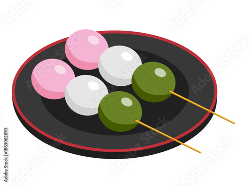 三色団子のイラスト / Three Color Dango Illustration