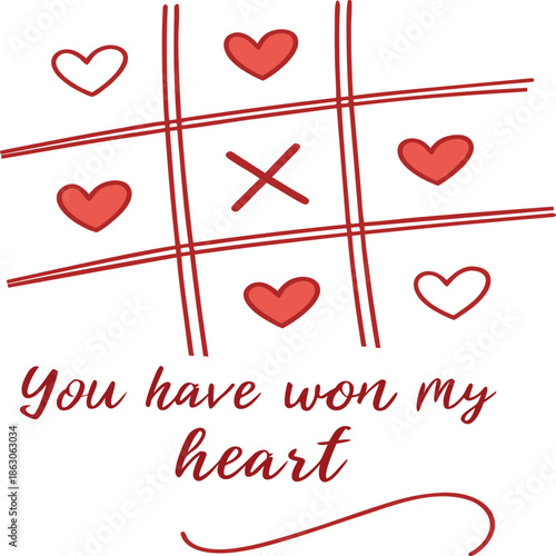 Romantic Tic Tac Toe Heart Vector with Love Quote on White Background,  Adobe Illustrator Artwork