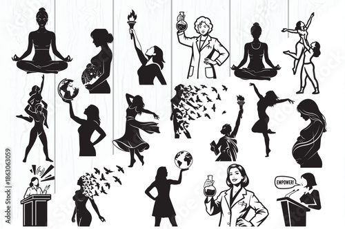 Women Empowerment Silhouette Collection Vector Illustration