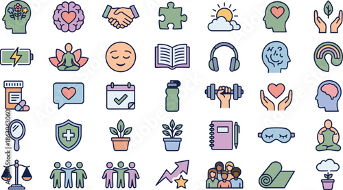 Vibrant Icons for Mental Wellness, Self care, and Personal Growth