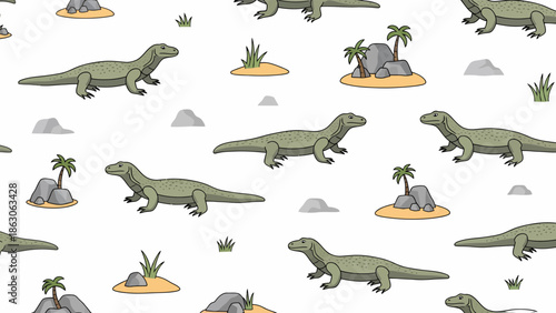 Crocodiles Pattern on White Background.