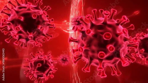 Wallpaper Mural Red virus cells in motion with dynamic energy lines Torontodigital.ca