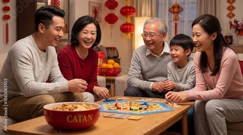 A joyful family gathers in ...