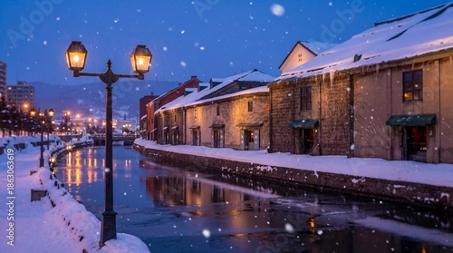 Snowy canal, a picturesque ...