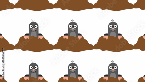 Cartoon Moles Emerging from Burrows.