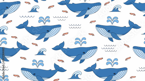 Blue Whale Illustration Pattern Design Element.