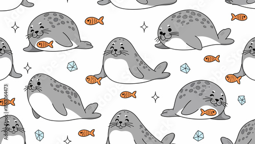 Seal Pattern with Fish and Symbols.