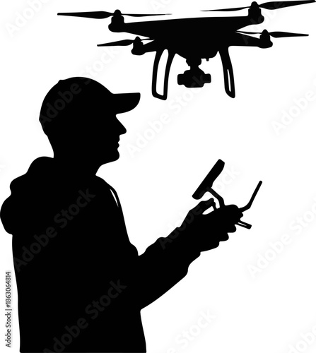 Person operating a drone with remote control