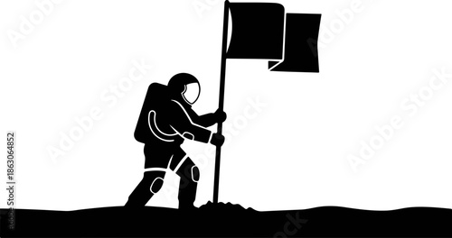 Astronaut planting flag on moon