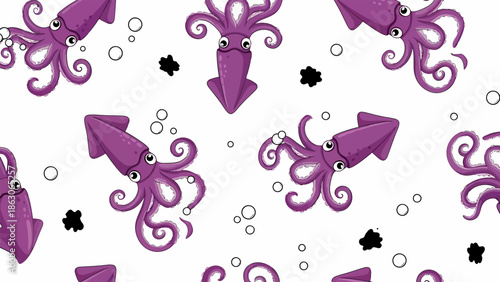 Purple Cartoon Octopus Pattern with Tentacles.