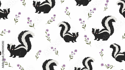 Black Squirrels Silhouette Pattern on White.