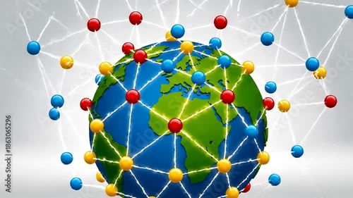 Colorful network connections surrounding a globe, representing global communication