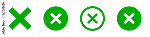 Green 'x' mark icons and symbols for rejection or closure