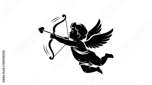 Flying Cupid with Bow and Arrow, a Symbol of Love and Romance for Valentine's Day.
