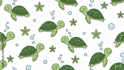 Green Turtles Illustration Pattern.