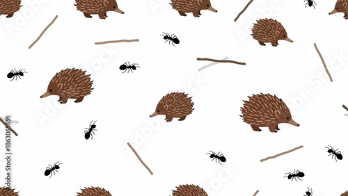 Hedgehogs and Bugs on White Background.