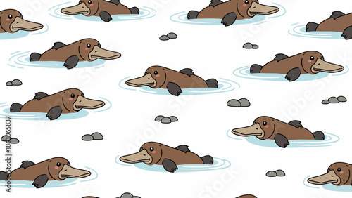 Cartoon Platypus Swimming in Water Illustration.