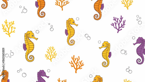 Colorful Seahorses and Coral Sea Creatures.