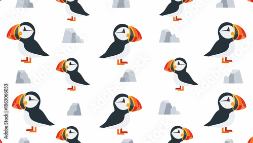 Colorful Puffin Pattern with Beak Details.