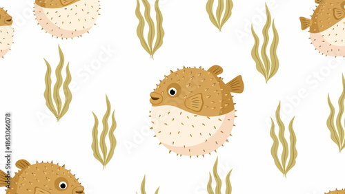 Puffed Up Cartoon Puffer Fish Illustration.