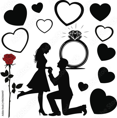 Romantic proposal scene with hearts and rosePrint