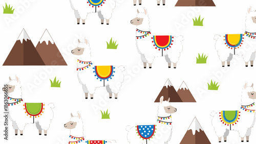 Colorful Cartoon Llamas with Decorative Saddles.