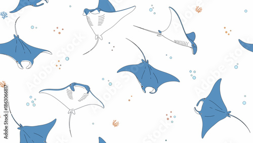 Manta Rays Swimming in Water Illustration.