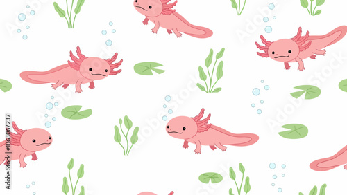 Cute Cartoon Axolotl Illustration Pattern.