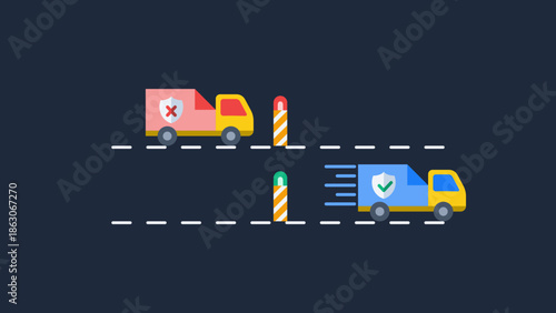 Firewall packet filtering vector showing blocked and allowed data truck
