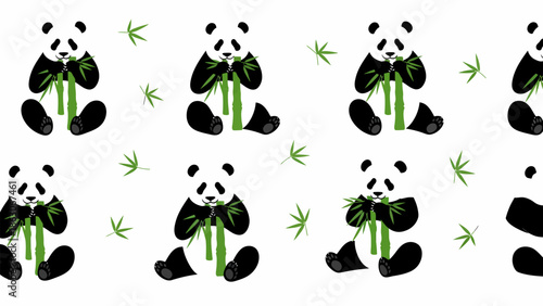 Panda Bears Eating Bamboo Shoots Pattern.