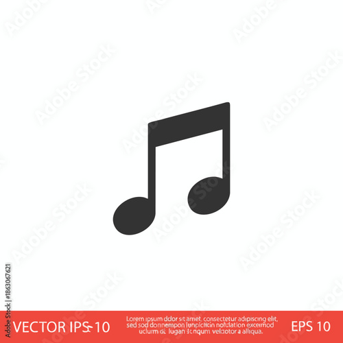 A grayscale musical note icon, comprising a connected flag and two round notes