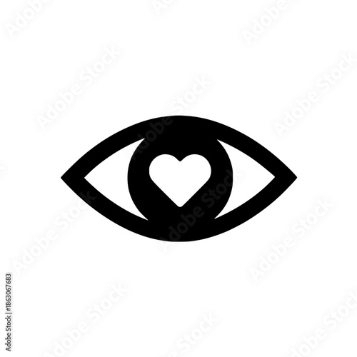 Heart icon inside eye symbol representing vision love observation and emotional concept in vector design