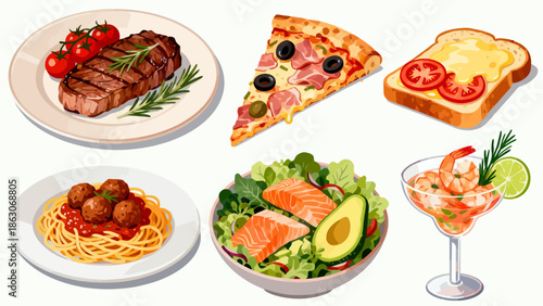 Illustration of various food dishes
