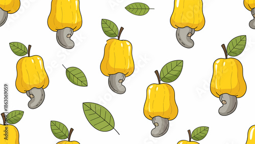 Yellow Pears with Leaves Pattern Illustration.