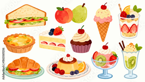 Illustration of various food items
