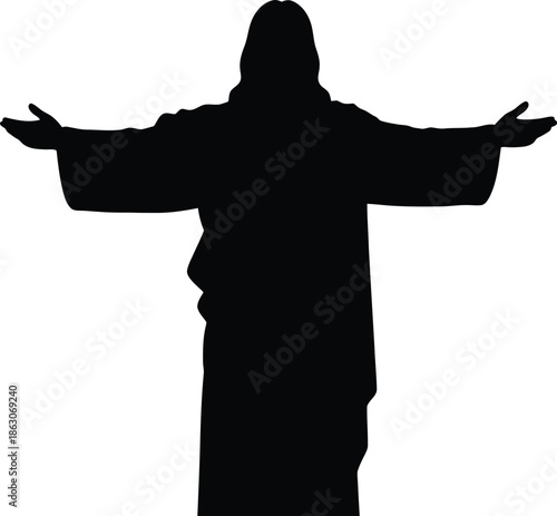 Silhouette of Jesus Christ with outstretched arms in a iconic pose
