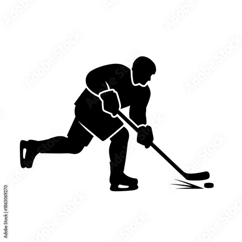 Man playing ice hockey with stick.