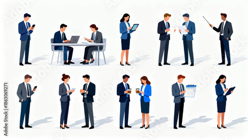 Business people in various office activities