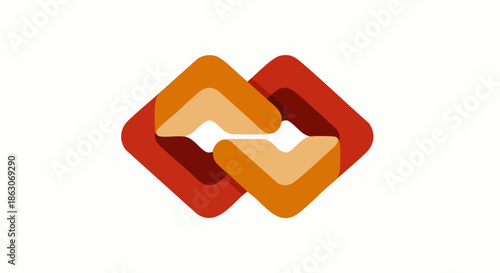 A modern abstract graphic features two interconnected geometric shapes, symbolizing collaboration, unity, and an endless loop of creative possibilities.