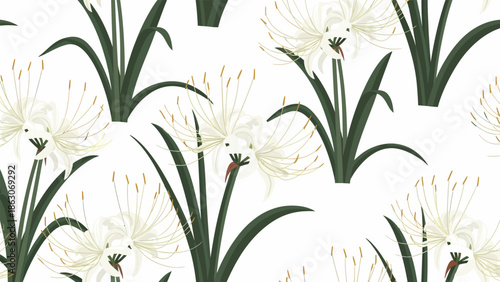 White Flowers with Green Leaves Pattern.