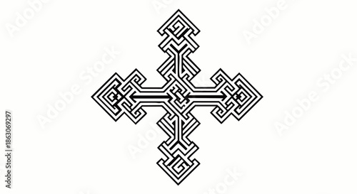 This elegant black and white cross, adorned with intricate geometric knotwork patterns, beautifully symbolizes faith, heritage, and timeless spiritual elegance.