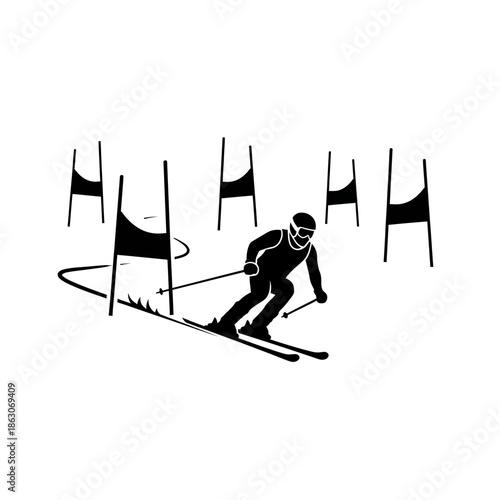 Skier in action on slope racing.