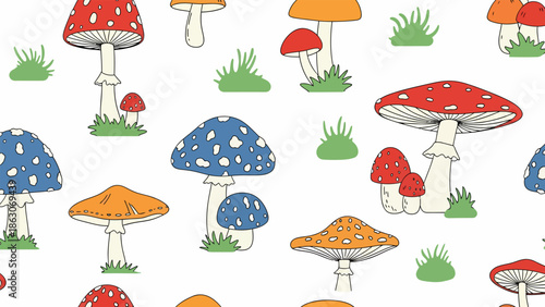 Colorful Mushrooms Pattern Illustration Design Elements.